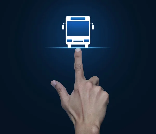 Hand Drückt Bus Flach Symbol Über Hellblaue Wand Business Transport — Stockfoto