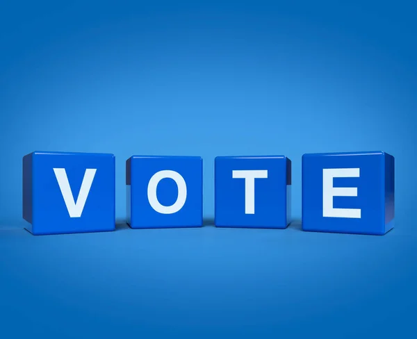 stock image 3d rendering, illustration of VOTE letter on block cubes on light blue background, Election and voting concept