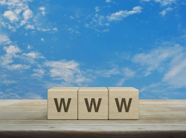 Www Letter Wood Block Cubes Wooden Table Blue Sky White — Stock Photo, Image
