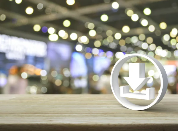 Bulanık ışık ve alışveriş merkezinin gölgesi üzerine ahşap masaya 3D simge indir, Teknoloji İnternet konsepti