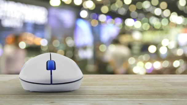Lei Ícone Plano Com Mouse Computador Sem Fio Mesa Madeira — Vídeo de Stock