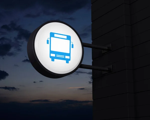 Значок Автобуса Висячій Чорно Заокругленій Вивісці Над Небом Заходу Сонця — стокове фото
