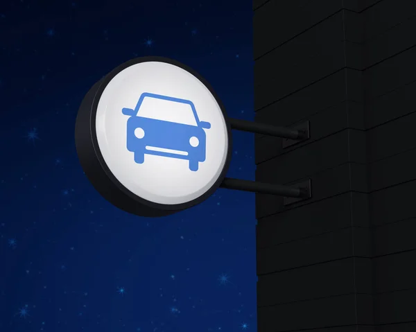 Ikona Samochodu Wiszące Czarne Zaokrąglone Tablicy Nad Fantazyjnym Nocnym Niebem — Zdjęcie stockowe