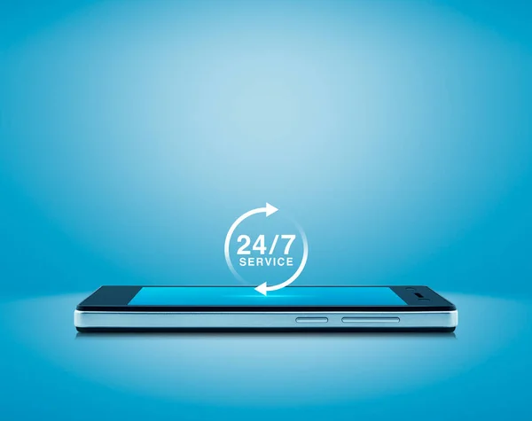 Години Значок Сервісу Сучасному Екрані Мобільного Телефону Світло Блакитному Фоні — стокове фото