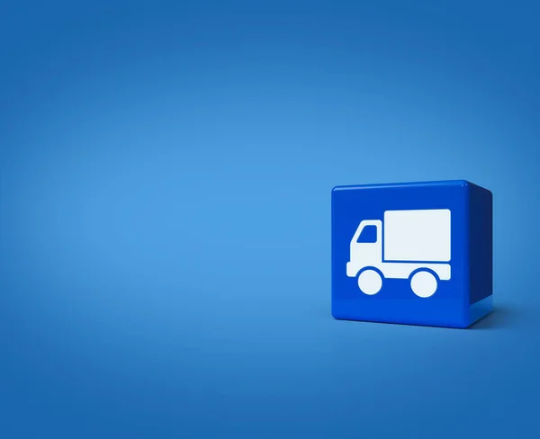 Rendering Illustratie Van Levering Truck Pictogram Blok Kubussen Lichtblauwe Achtergrond — Stockfoto