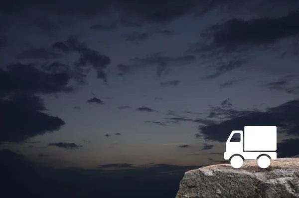 Delivery Truck Flat Icon Rock Mountain Sunset Sky Business Transportation — Stock Photo, Image