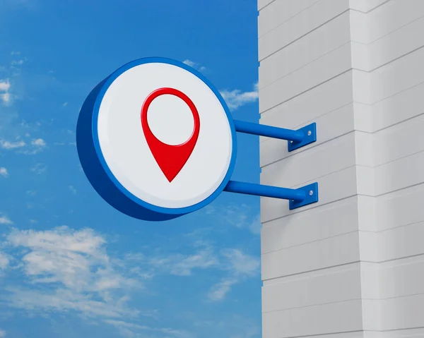 Mappa Pin Point Location Icon Hanging Blue Rounded Signboard Sky — Foto Stock