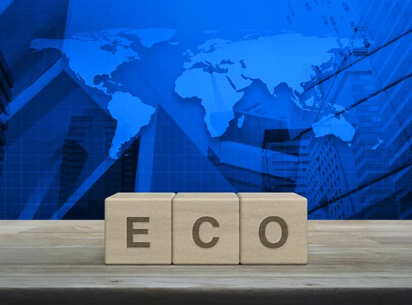 Eco Brev Trä Block Kuber Träbord Över Världskartan Modernt Kontor — Stockfoto