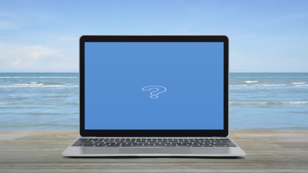 바다와 비즈니스 서비스 온라인 개념과 하늘에 테이블에 노트북 컴퓨터 화면과 — 비디오