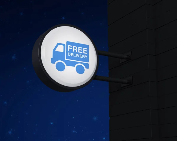 Free Delivery Truck Icon Hanging Black Rounded Signboard Fantasy Night — Stock fotografie