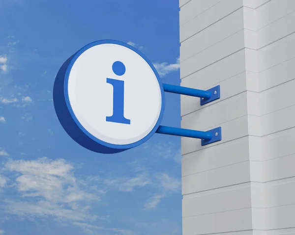 Information Icon Hanging Blue Rounded Signboard Sky Business Customer Service — Stock Photo, Image