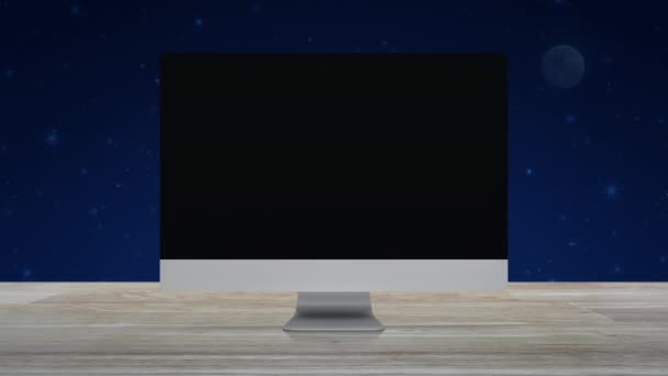 Dokument Ikona Pulpicie Nowoczesny Monitor Ekranu Komputera Drewnianym Stole Nad — Wideo stockowe