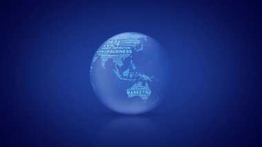 2024 dünya haritası mavi gradyan üzerinde dönen kelimelerle iş simgesi başlat, 2024 küresel iş kurma konsepti, NASA tarafından desteklenen bu görüntünün elemanları