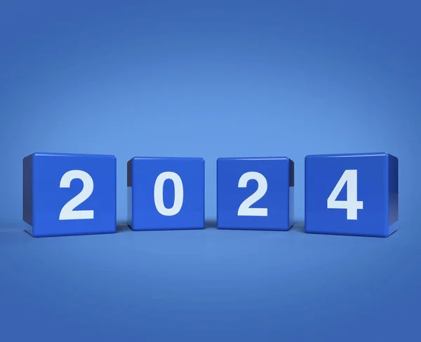 Рендеринг Иллюстрация 2024 Буквы Кубиках Блока Светло Голубом Фоне Новым Стоковое Фото