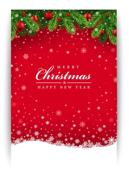 Feliz Natal Cartão Saudação Fundo Vermelho Com Decorações Tradicionais —  Vetores de Stock