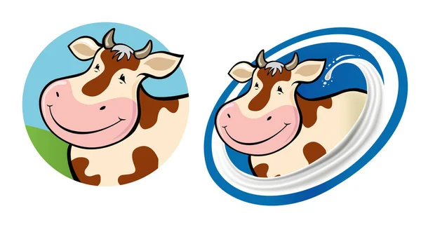 Kreslené Usmívající Kráva Mlékem Splash Pozadí — Stockový vektor