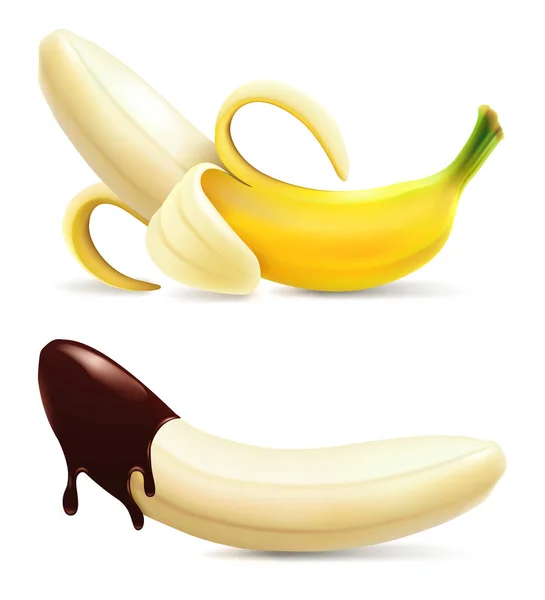 Banana Isolata Sfondo Bianco Banana Con Salsa Cioccolato — Vettoriale Stock