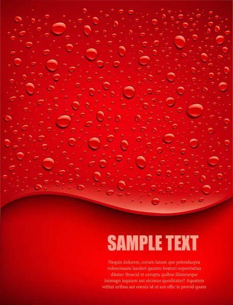 Kapky Vody Červeném Pozadí Místem Pro Text — Stockový vektor