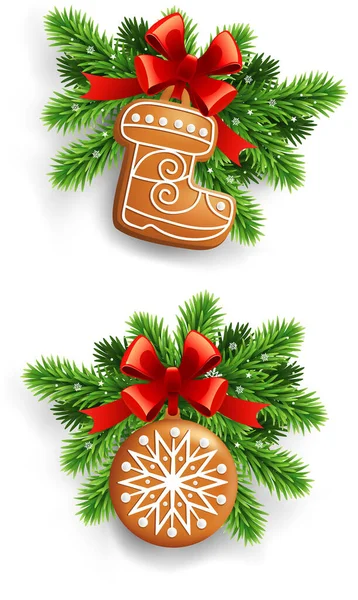Hagyományos Karácsonyi Dekorációk Mézeskalács Cookie Elszigetelt Fehér Jogdíjmentes Stock Illusztrációk