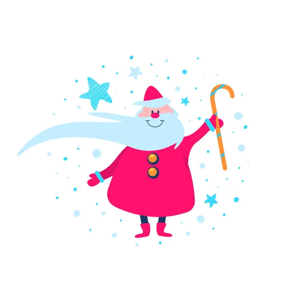 Santa Claus Karikatura Silueta Sněhem Hvězdy Rám Vánoční Umění Rekreační — Stockový vektor