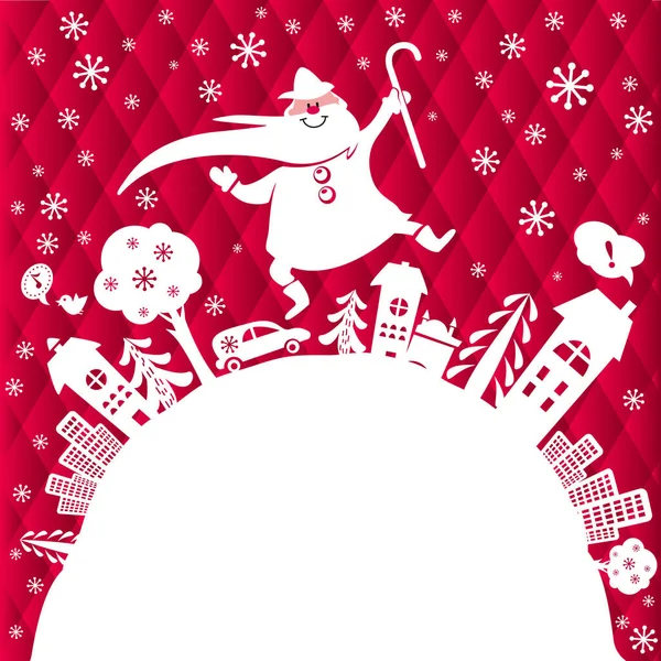 Рождественские Открытки Санта Клаусом Городом Елками Мотивационным Текстом Векторная Иллюстрация — стоковый вектор
