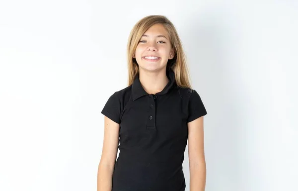 Close Zdjęcie Pięknej Białej Nastolatki Czarnym Shirt Nad Białą Ścianą — Zdjęcie stockowe