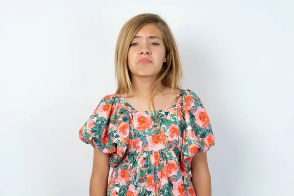 Shot Pleasant Looking Beautiful Caucasian Teen Girl Wearing Flowered Blouse — Stock Photo, Image