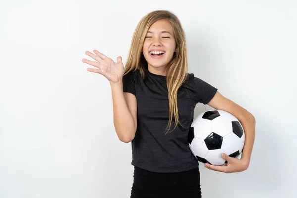 Fou Outré Adolescente Vêtue Vêtements Sport Tenant Ballon Football Sur — Photo