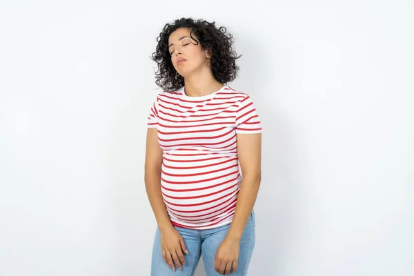 Zwangere Vrouw Ziet Slaperig Moe Uitgeput Uit Voor Vermoeidheid Een — Stockfoto