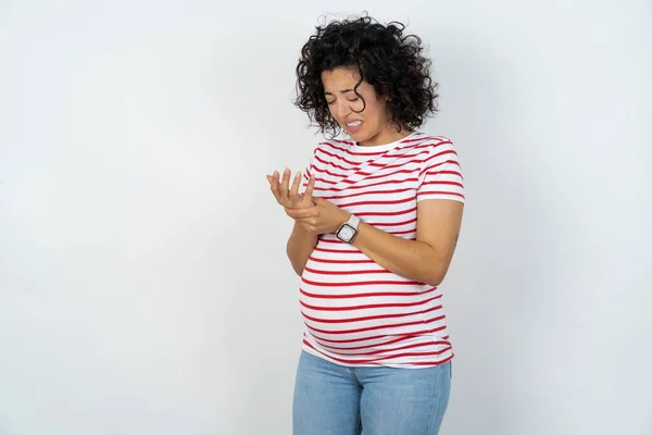Těhotná Žena Trpící Bolest Rukou Prstech Zánět Kloubů — Stock fotografie