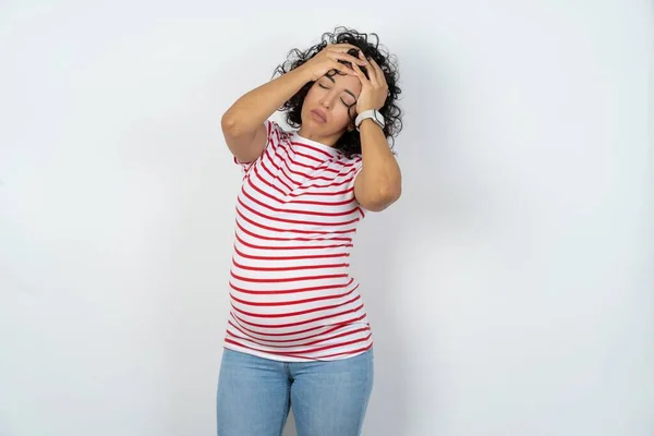 Těhotné Ženy Trpící Silnou Bolestí Hlavy Zoufalé Stresu Kvůli Přepracování — Stock fotografie