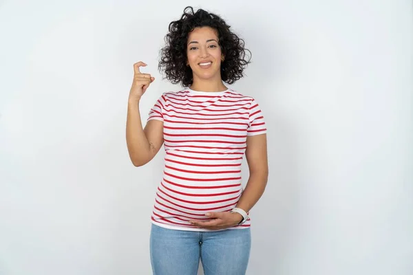 Gravid Kvinna Pekar Upp Med Fingrarna Nummer Nio Kinesiska Teckenspråk — Stockfoto