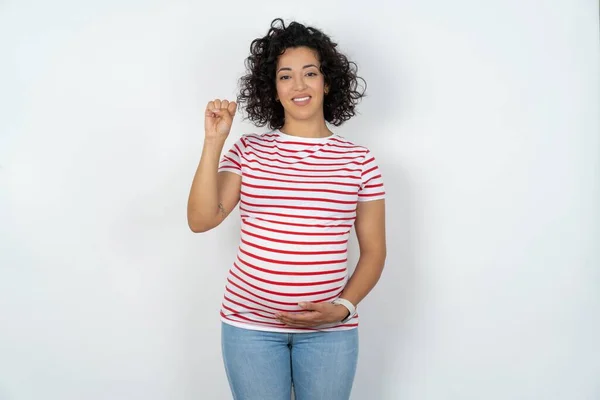 Gravid Kvinna Pekar Upp Med Fingrarna Nummer Tio Kinesiska Teckenspråk — Stockfoto