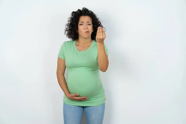 Těhotná Žena Dělat Italské Gesto Rukou Prsty Sebejistý Výraz — Stock fotografie