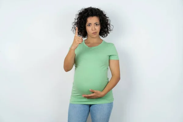 Těhotné Ženy Frustrované Ukazuje Přední — Stock fotografie