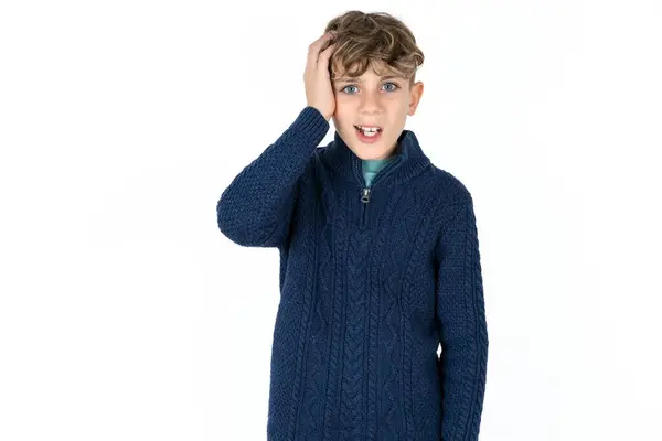 Embarrassed Handsome Caucasian Teenager Boy White Studio Background Shocked Expression — Stock Photo, Image
