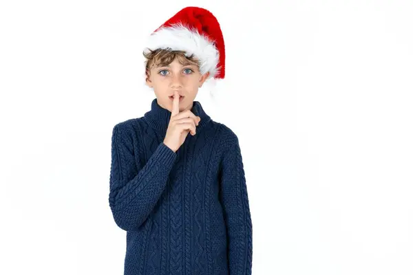 Surprised Handsome Caucasian Teenager Boy White Studio Background Makes Silence — Stock Photo, Image