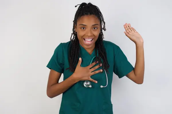 Swear Promise You Regret Portrait Happy Sincere African American Doctor — Stock Photo, Image