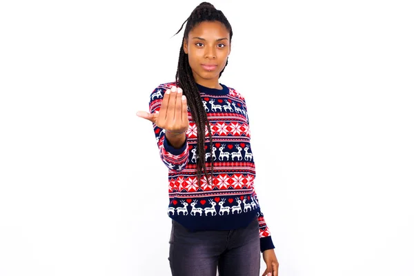 Femme Afro Américaine Portant Pull Noël Contre Mur Blanc Vous — Photo