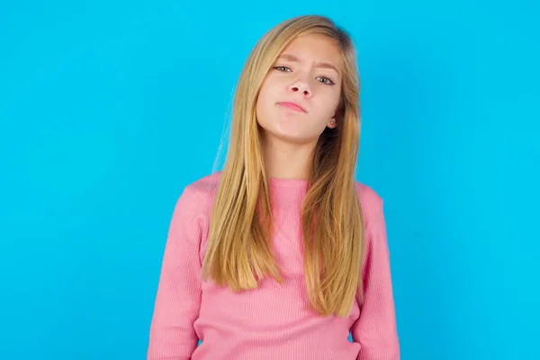 Displeased Pretty Teen Girl Frowns Face Feels Unhappy Has Some — Stock Photo, Image