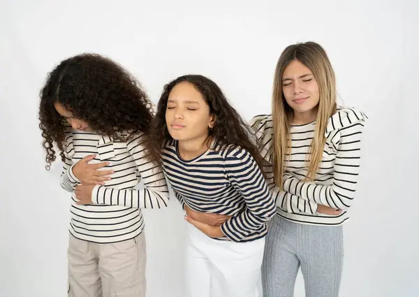 Three Teenager Girls Got Stomachache — Stock Photo, Image