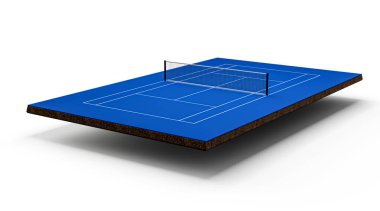 Mavi sert yüzey tenis kortu ve stadyum tam tenis temalı 3D illüstrasyon