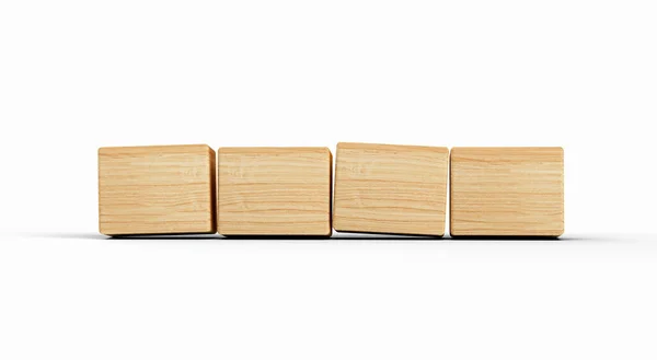 Чотири Дерев Яні Іграшкові Кубики Розташовані Ряд Білому Тлі — стокове фото