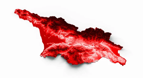 ジョージア州地図旗を持つ色赤と黄色シェードレリーフ地図3Dイラスト — ストック写真