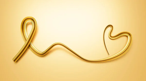 Gold ribbon as symbol of childhood cancer awareness Heart made with Golden ribbon 3d illustration