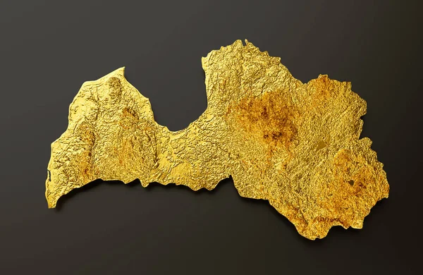 Łotwa Mapa Złoty Metal Kolor Wysokość Mapa Tło Ilustracja — Zdjęcie stockowe