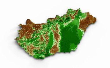 Macaristan Topografik Haritası 3d gerçekçi harita Renkli 3d illüstrasyon