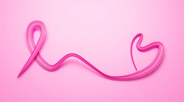 乳がん啓発ポスターピンクリボン ピンクリボン3Dイラストで作られた10月のハート — ストック写真
