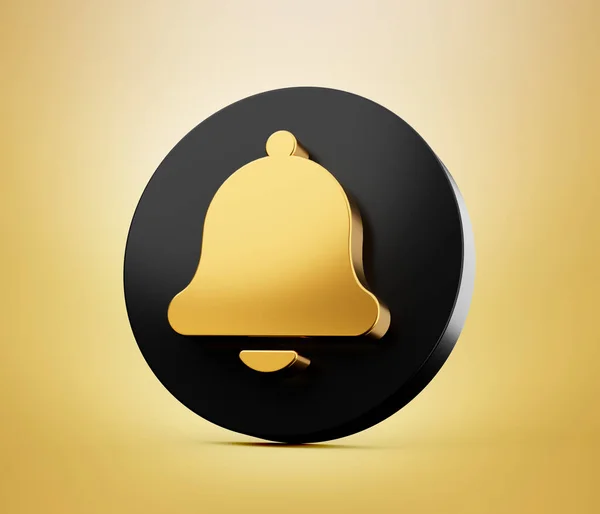 Ringing bell icon on black icon with gold button. 3d illustration
