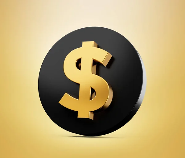 Gold Dollar symbol on Black 3d button icon 3d Illustration